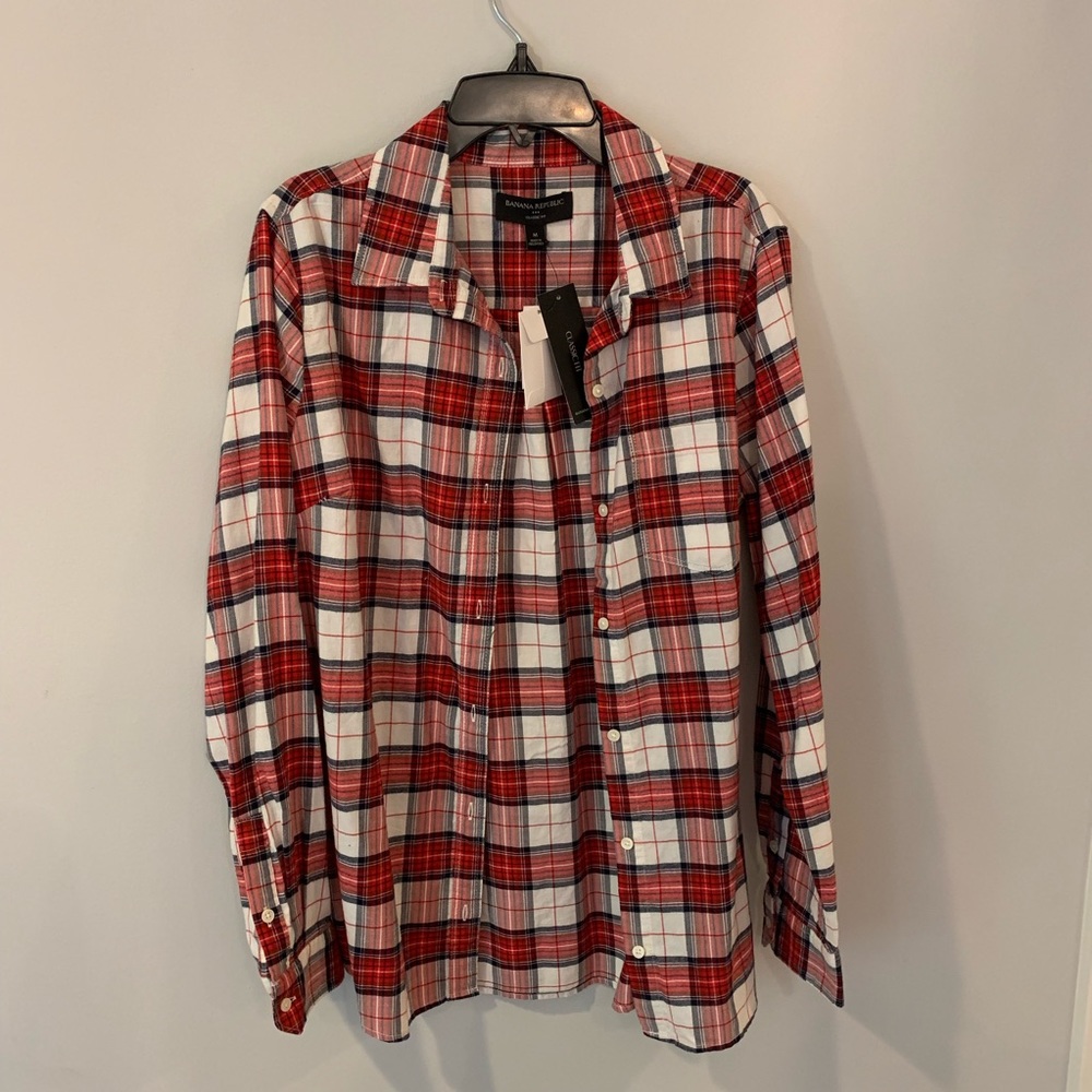 Red white blue plaid flannel